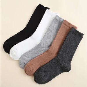 Women’s 5 Pairs Plain Neutral Ribbed Socks